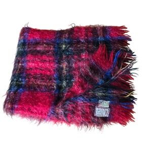 Andrew Stewart Mohair Wool Scarf Red Royal Stewart Plaid Made in Scotland 24x58